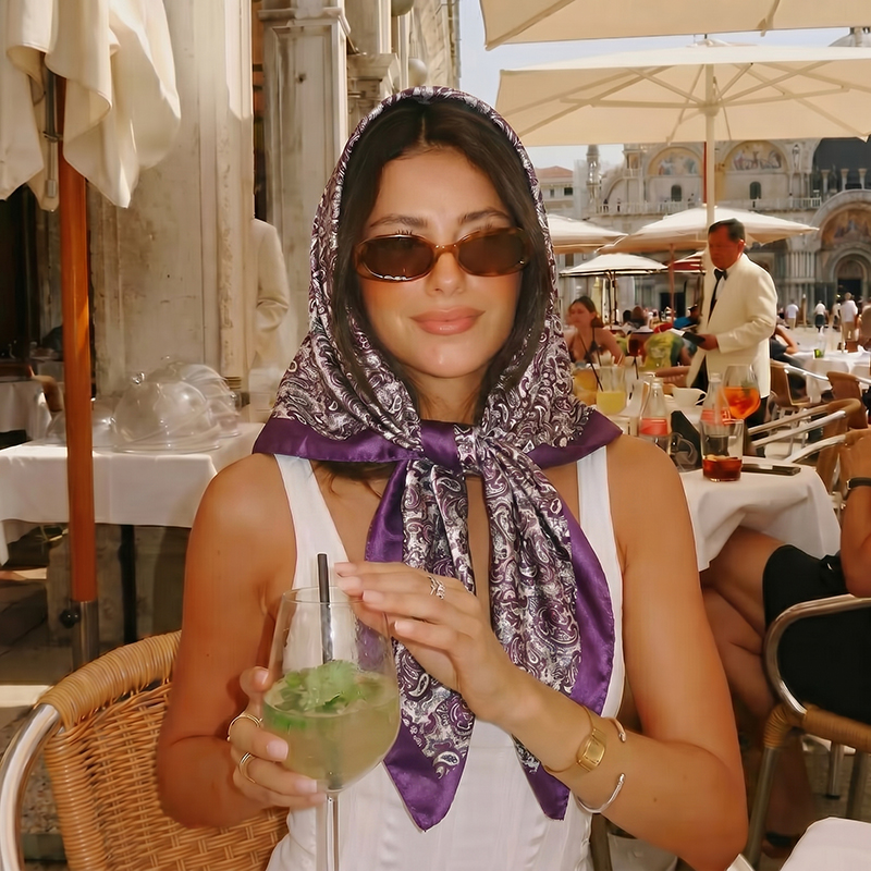 Vintage Fashion Hijab - Vintage Satynowa Kwadratowa Apaszka Boho Retro