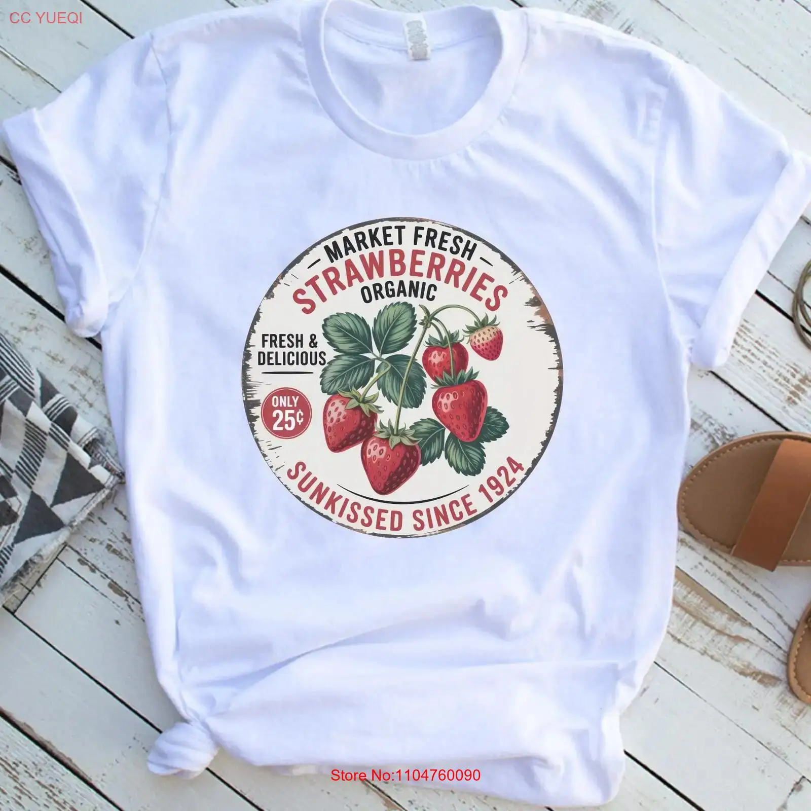 Vintage Fashion Market - Świeże Truskawki Vintage T-Shirt Organiczny Truskawkowy