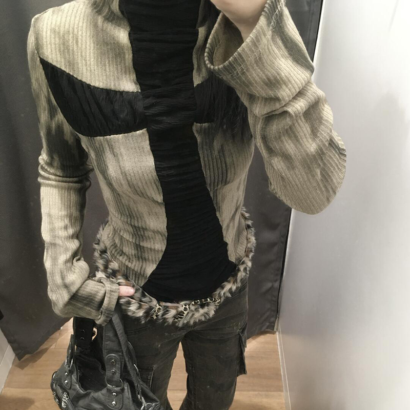Turtleneck Knit 90S - Goth Cross Subculture obcisłe topy z