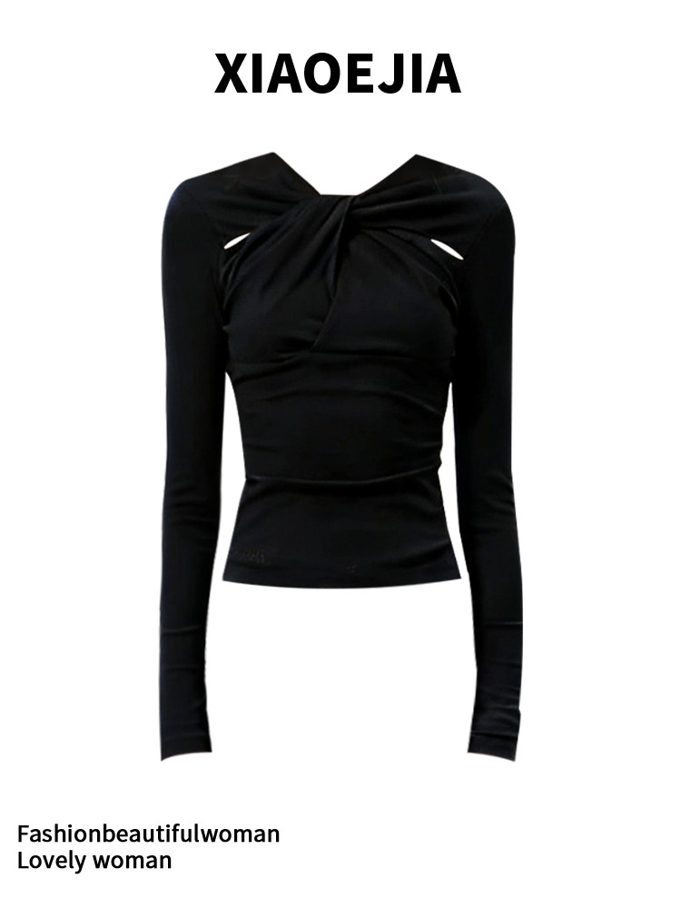 Turtleneck Knit 90S - Damska czarna gotycka koszulka Harajuku Y2k,