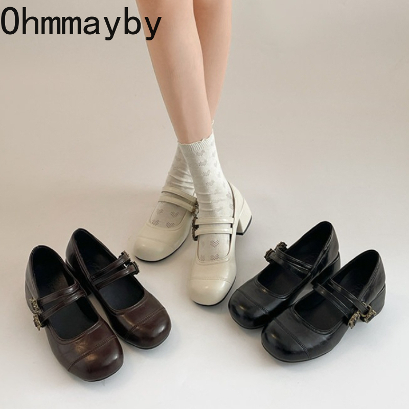 Vintage Outdoor Fashion - Damskie buty Mary Jane na grubym
