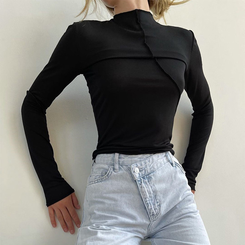 Turtleneck Knit 90S - Damskie bluzki z golfem na jesień