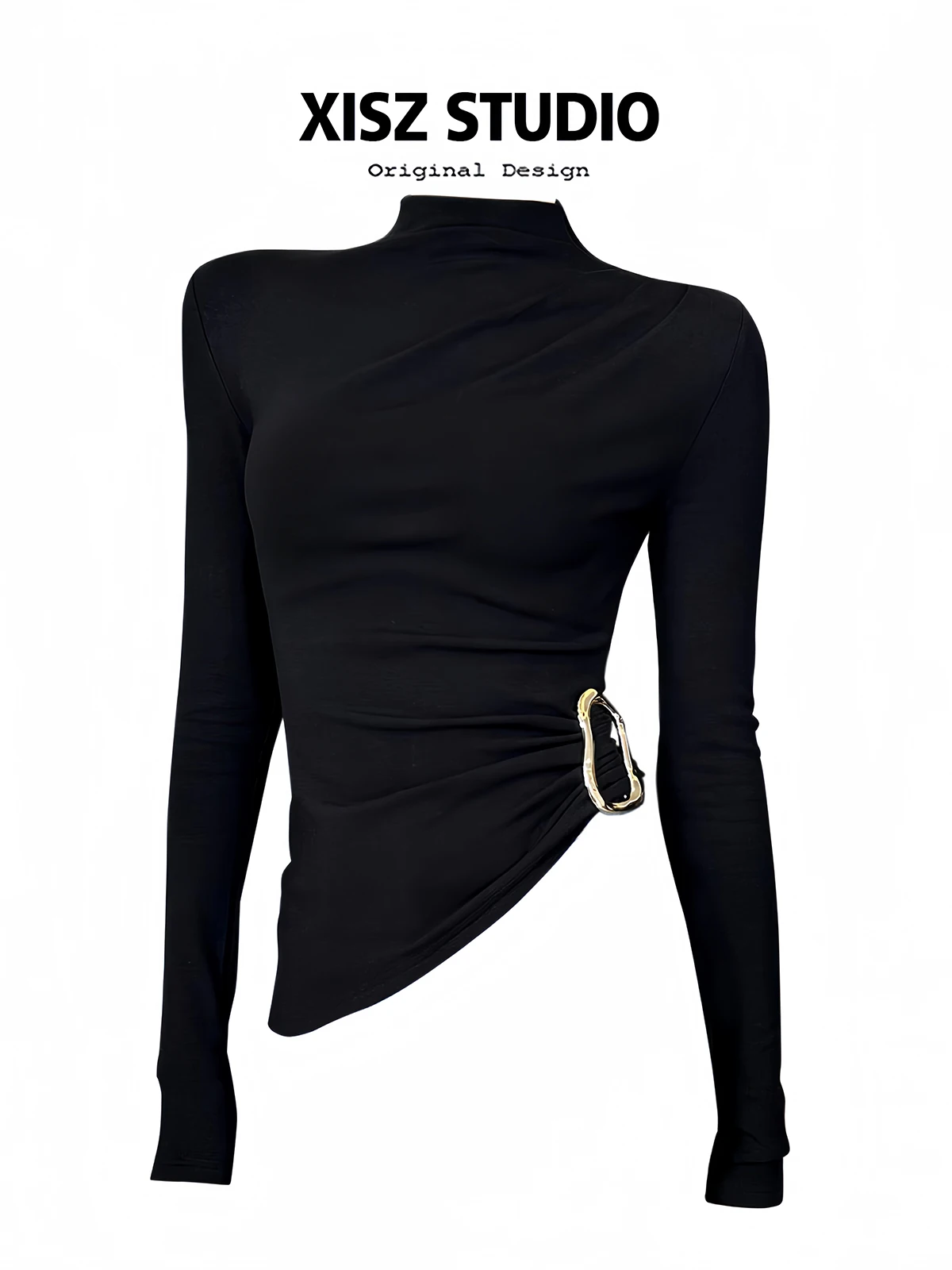 Turtleneck Knit 90S - Damska czarna gotycka koszulka Harajuku Y2k