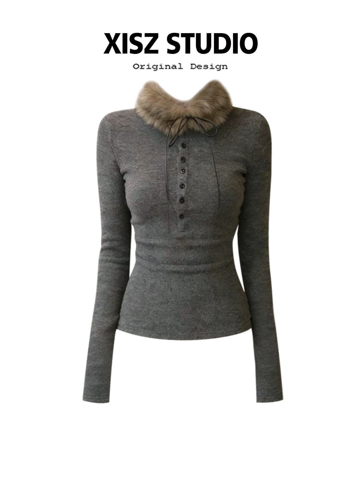 Turtleneck Knit 90S - Damska szara gotycka koszulka Harajuku Y2k,
