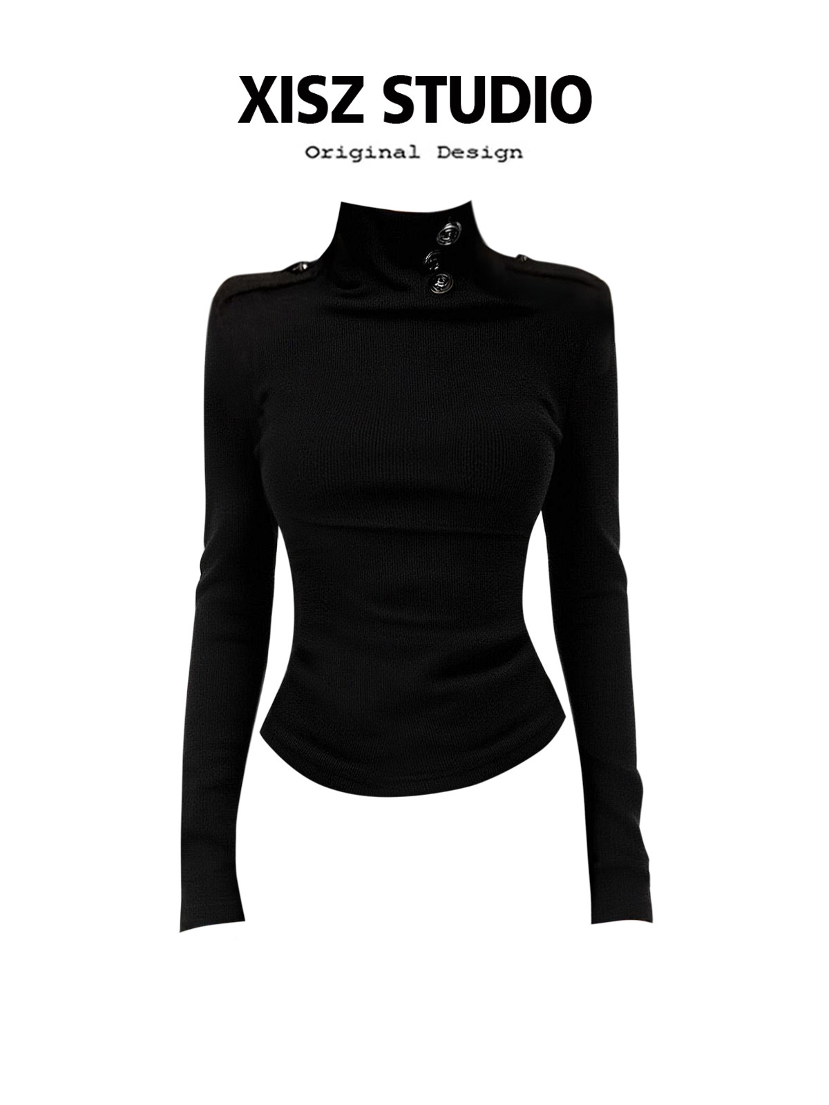 Turtleneck Knit 90S - Damska czarna gotycka koszulka Harajuku Y2k,