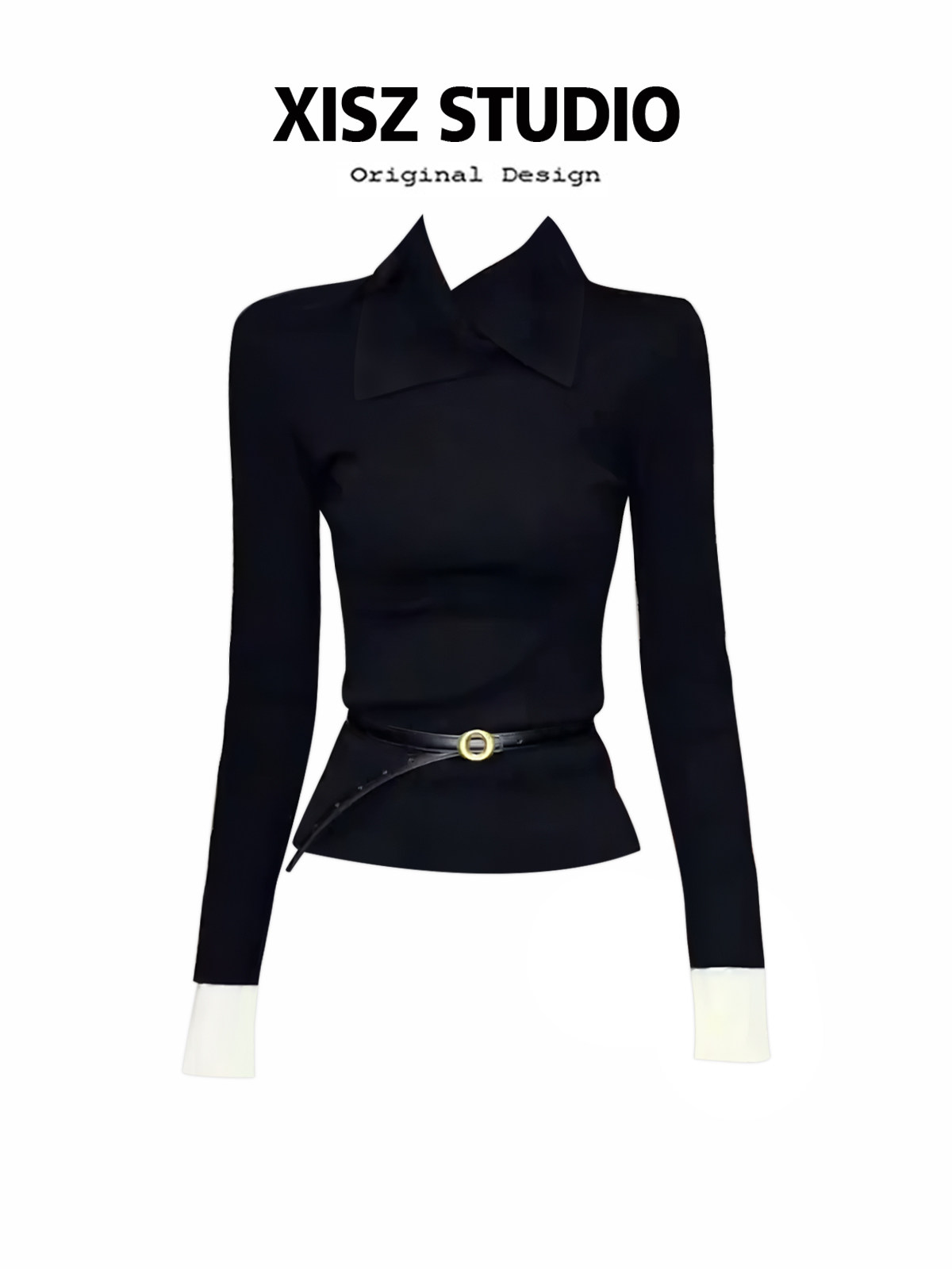 Turtleneck Knit 90S - Damska czarna gotycka koszulka Harajuku Y2k,