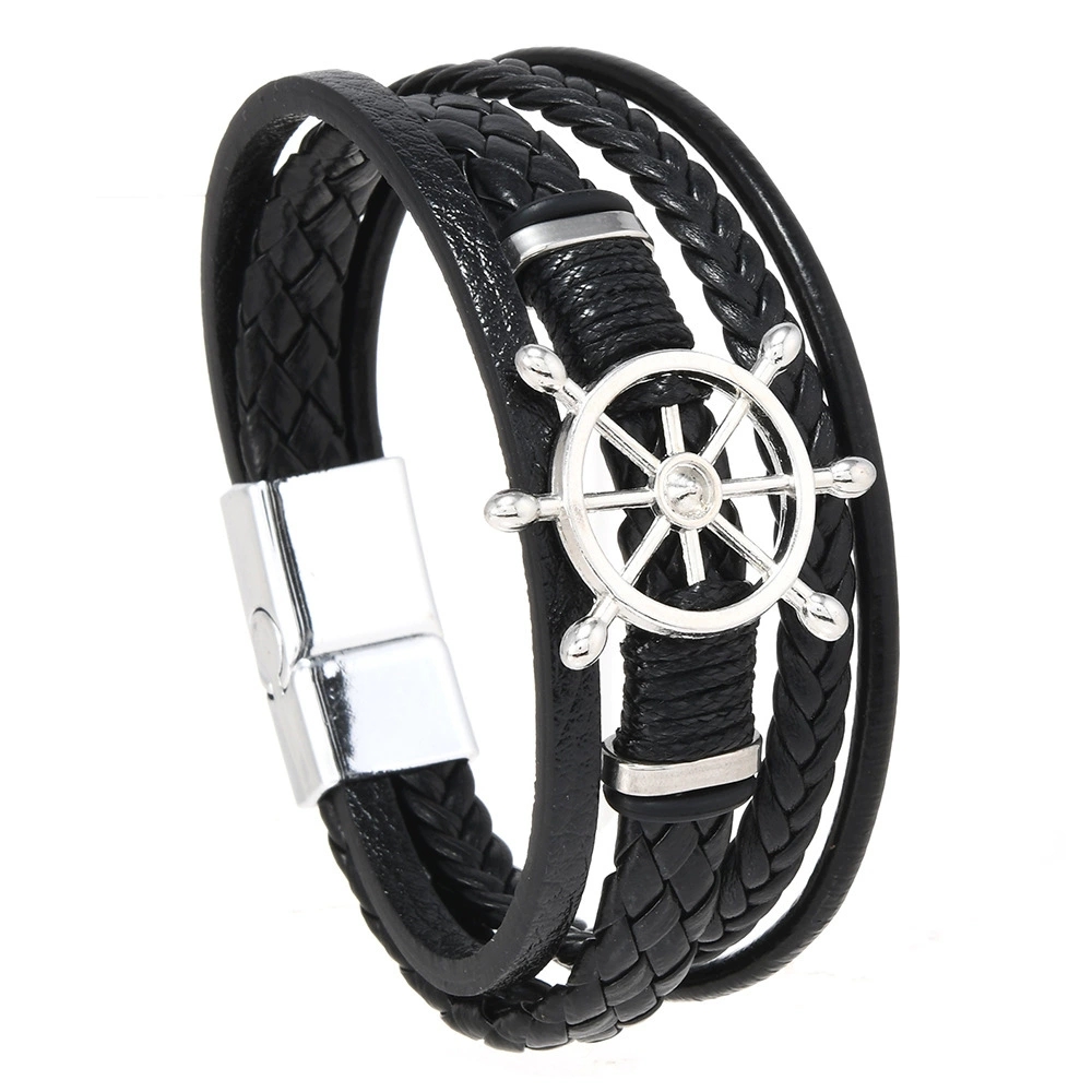 Vintage Fashion Wheel - Bransoletka męska vintage z wielowarstwowej plecionej
