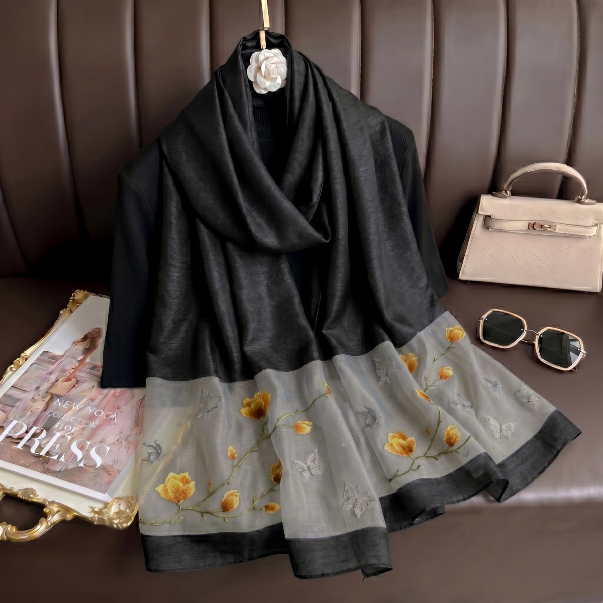 Vintage Fashion Hijab - Szalik z nadrukiem Hidżab Bandana Jedwabne