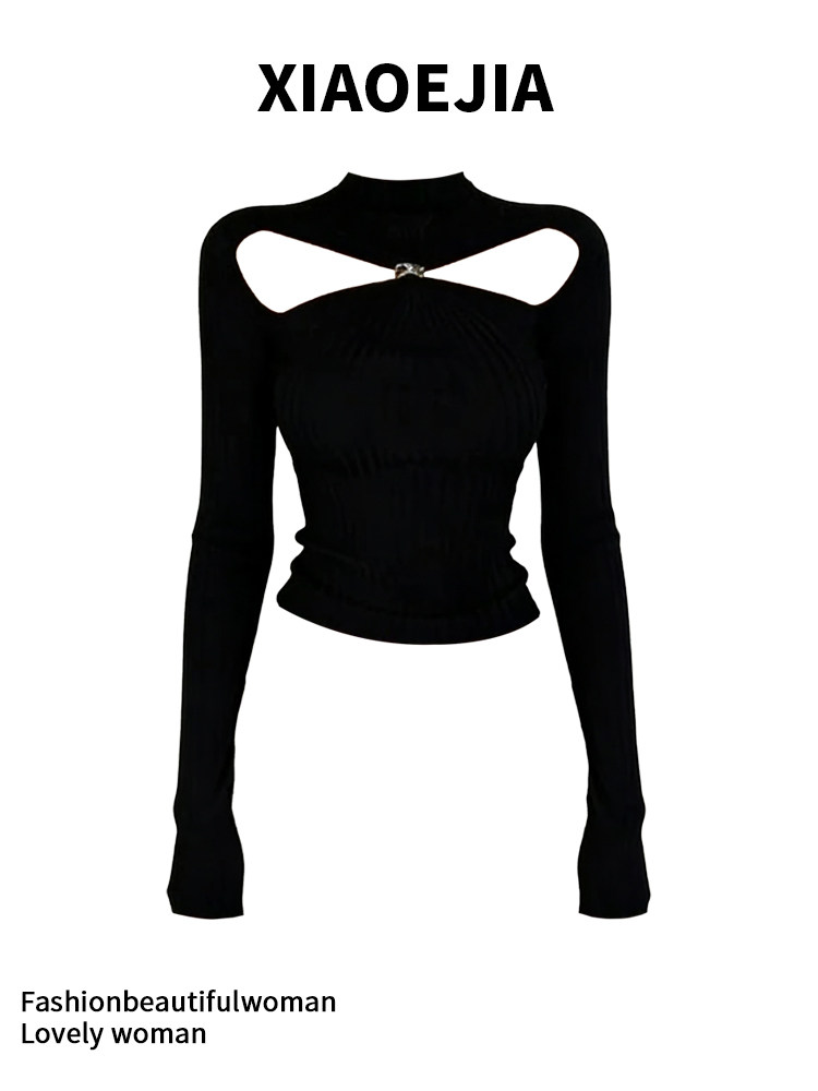 Damska czarna gotycka koszulka – Turtleneck Knit 90S recenzja i cena