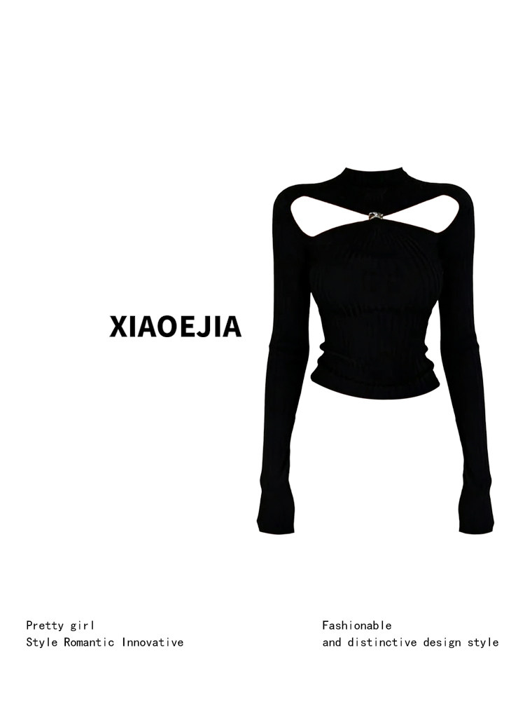 Damska czarna gotycka koszulka – Turtleneck Knit 90S recenzja i cena