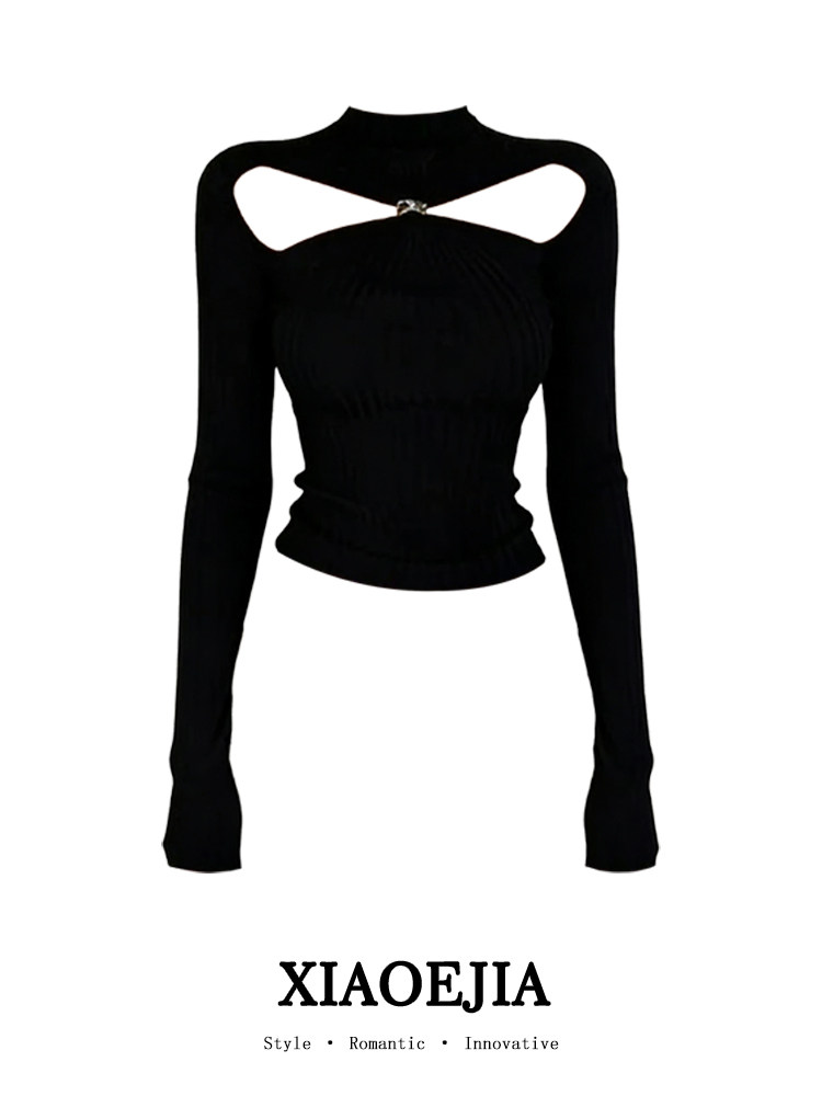 Damska czarna gotycka koszulka – Turtleneck Knit 90S recenzja i cena