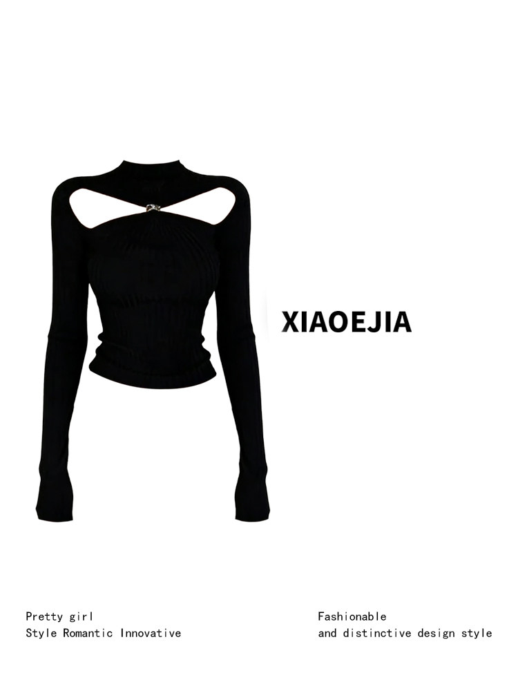 Damska czarna gotycka koszulka – Turtleneck Knit 90S recenzja i cena
